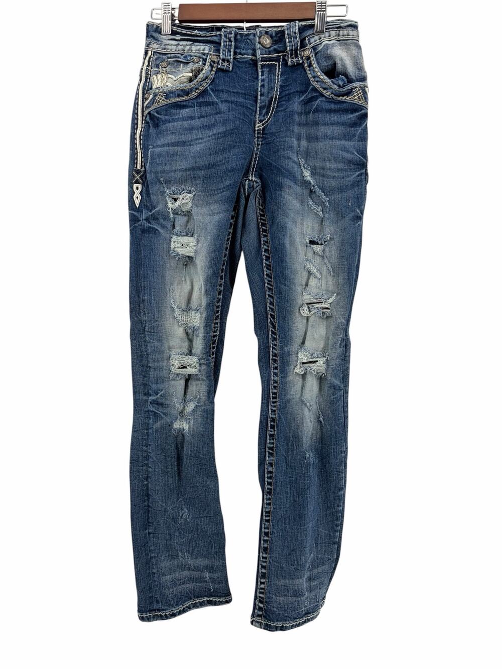 Rock In LA Men's Jeans 30x32 Classic Straight Leg Distressed Embellished Western